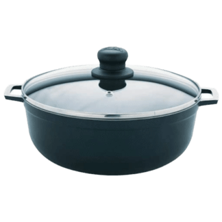 Blue Stone Caldero w/speckled & Glass Lid  / Caldero Salpicada Con Tapa De Vidrio