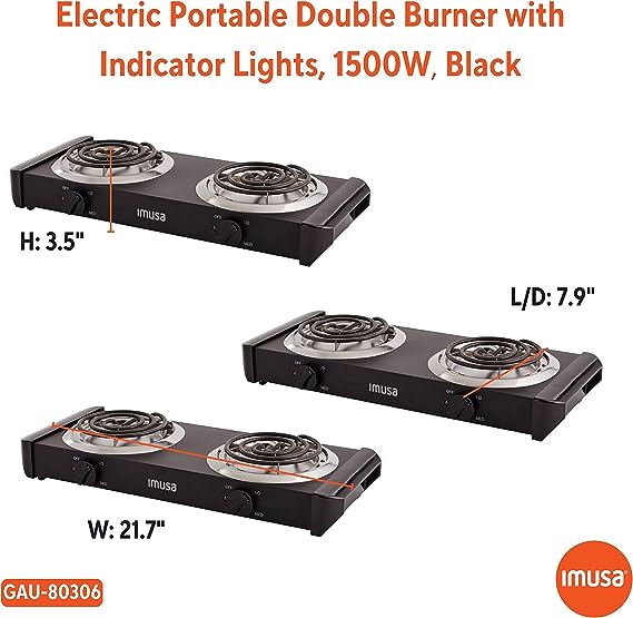 Imusa Black Electric Double Burner - Quemador Doble Eléctrico Negro (1750W) - Image 5