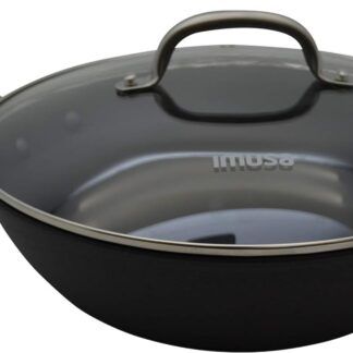 IMUSA USA 5.2Qt Light Cast Iron Jumbo Cooker Pre-Seasoned Non-Stick with Stainless Steel Handles, Black