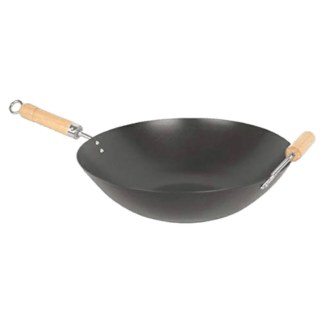 Non-Coated Wok with Wood Handles - Wok sin Revestimiento con Mangos de Madera (14")