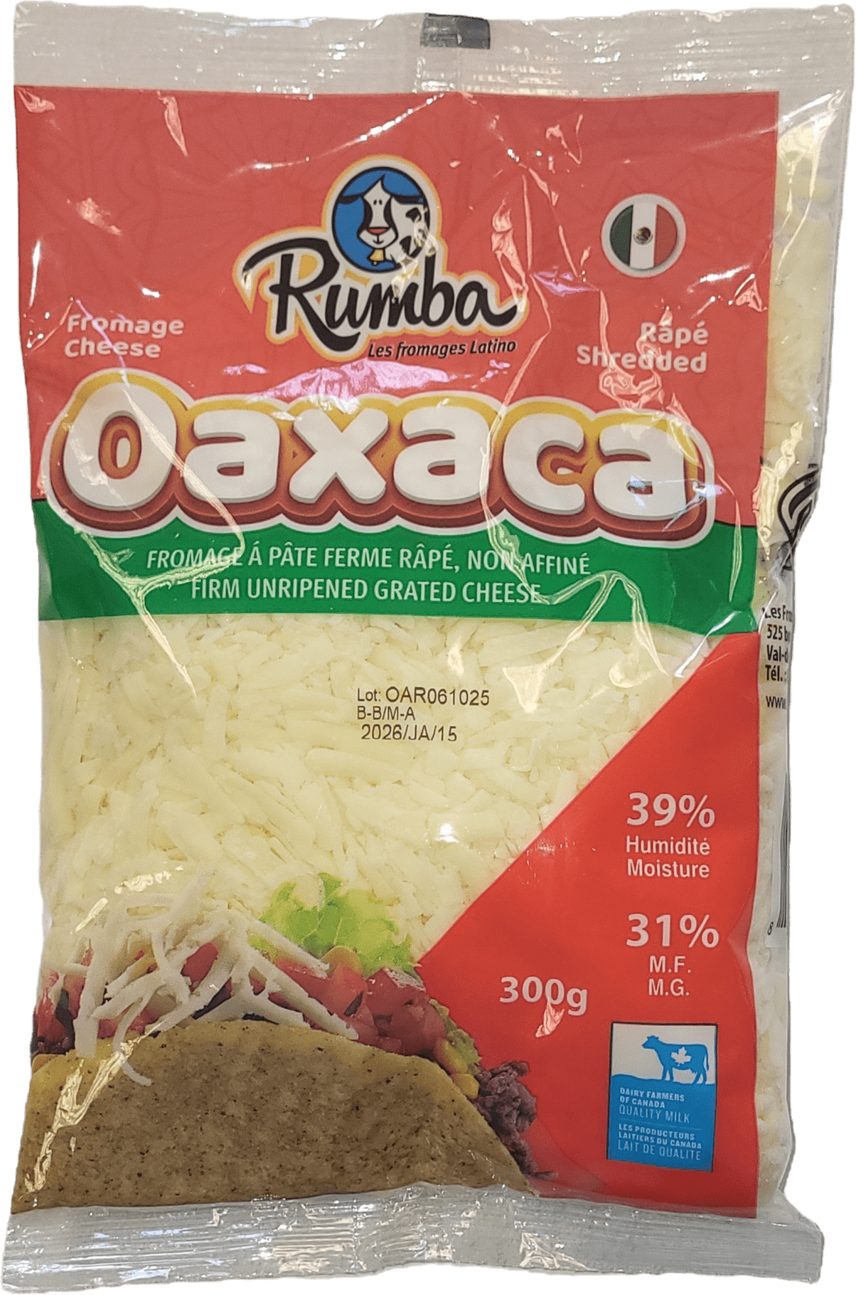 Rumba Grated Oaxaca Cheese - Queso Rallado 300g aprox