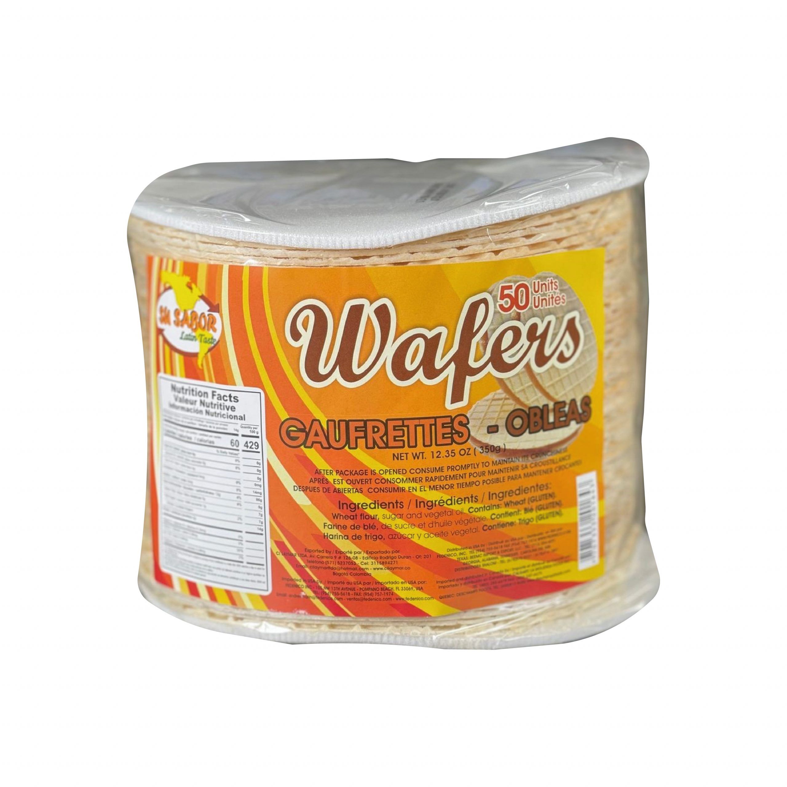 Su Sabor Wafer Pack x 50 units- Wafer without Caramel Spread- Obleas 350g