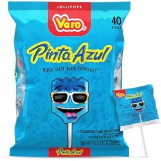 Vero Pinta Azul Tongue Painter Lollipops - 40 Count Bag (19.8 oz / 560g) - Blue Raspberry Flavor Mexican Candy