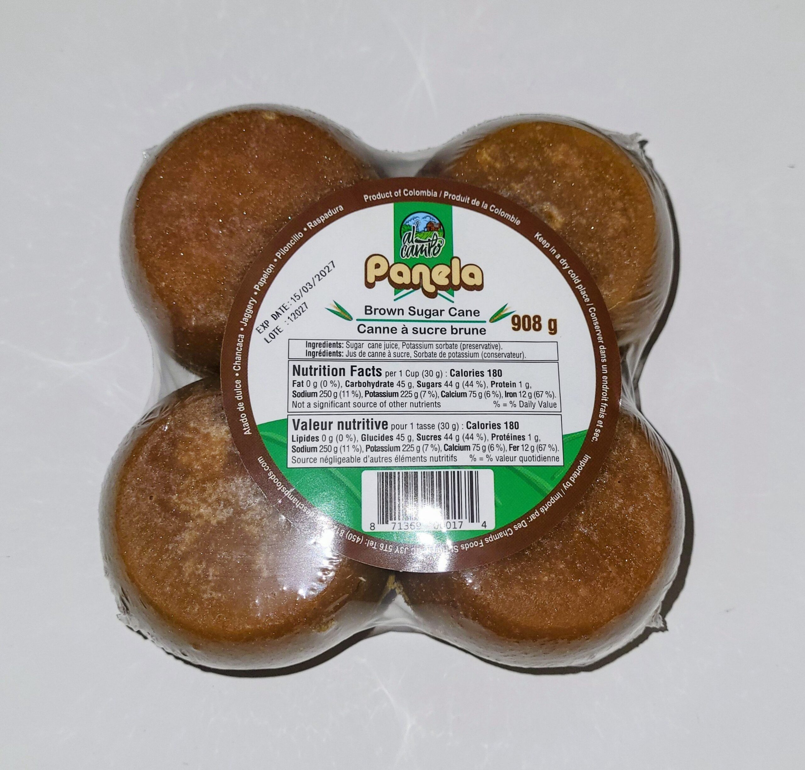 Al Campo Split Sugar Cane - Panela/Piloncillo Fraccionada 8 Caritas (908g)