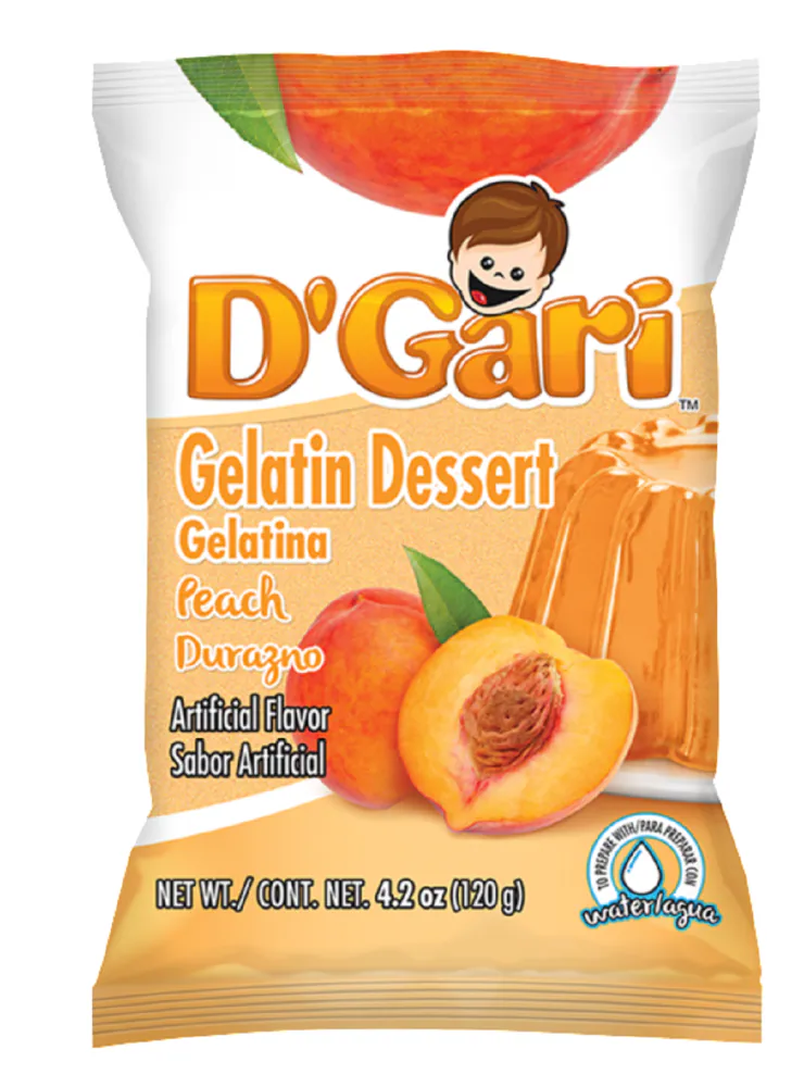 D'Gari Peach Gelatin Dessert Mix - 120g (4.2 oz) | Authentic Mexican Gelatina