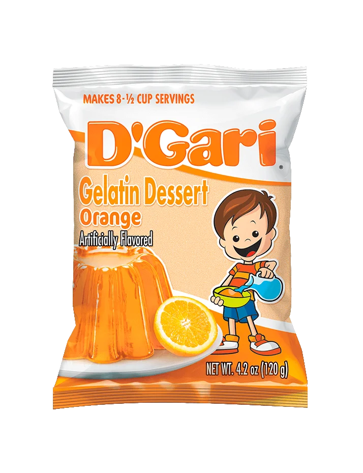D'Gari Orange Gelatin Dessert Mix - 120g (4.2 oz) | Authentic Mexican Gelatina